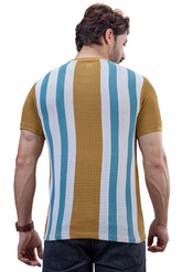 Mustard & Teal Striped Textured Crew T-Shirt